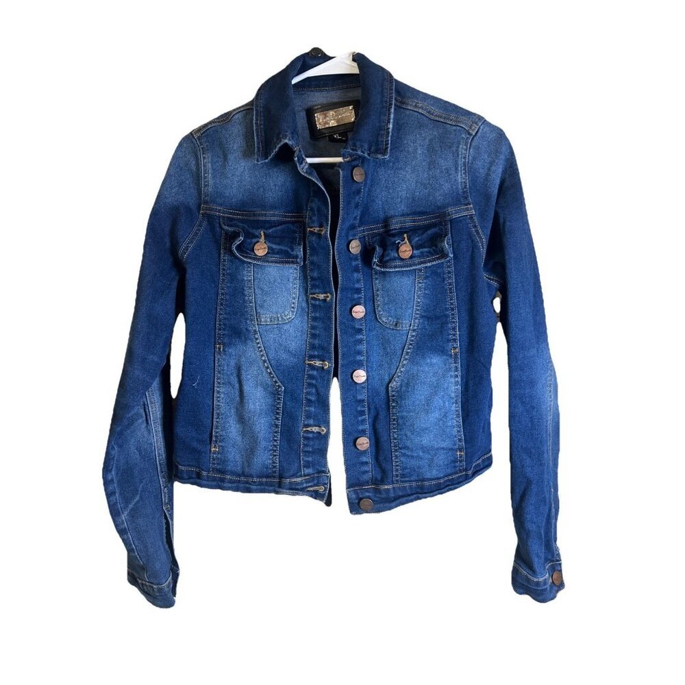 INDIGO SAINTS Women's Blue Jean Stitched Button Jacket Size XL